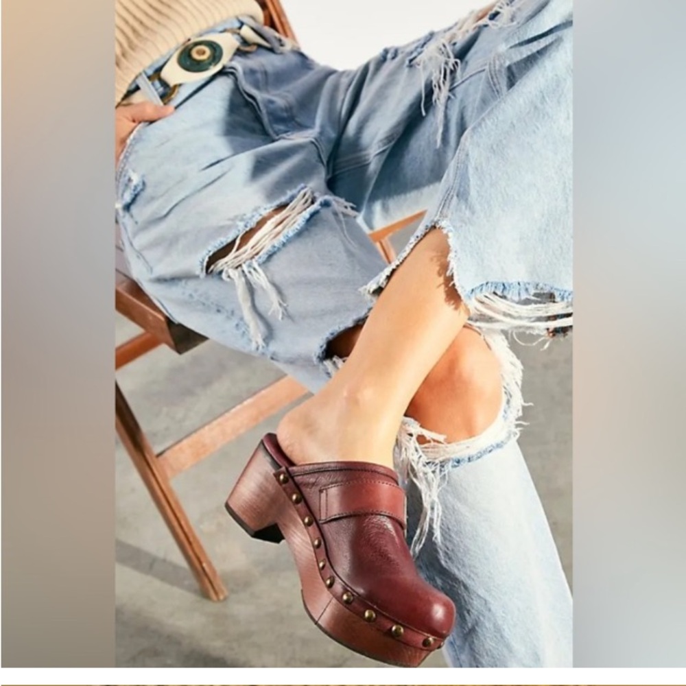 Free People Culver City Mahogany Brown Leather Slip On Clogs Size 36